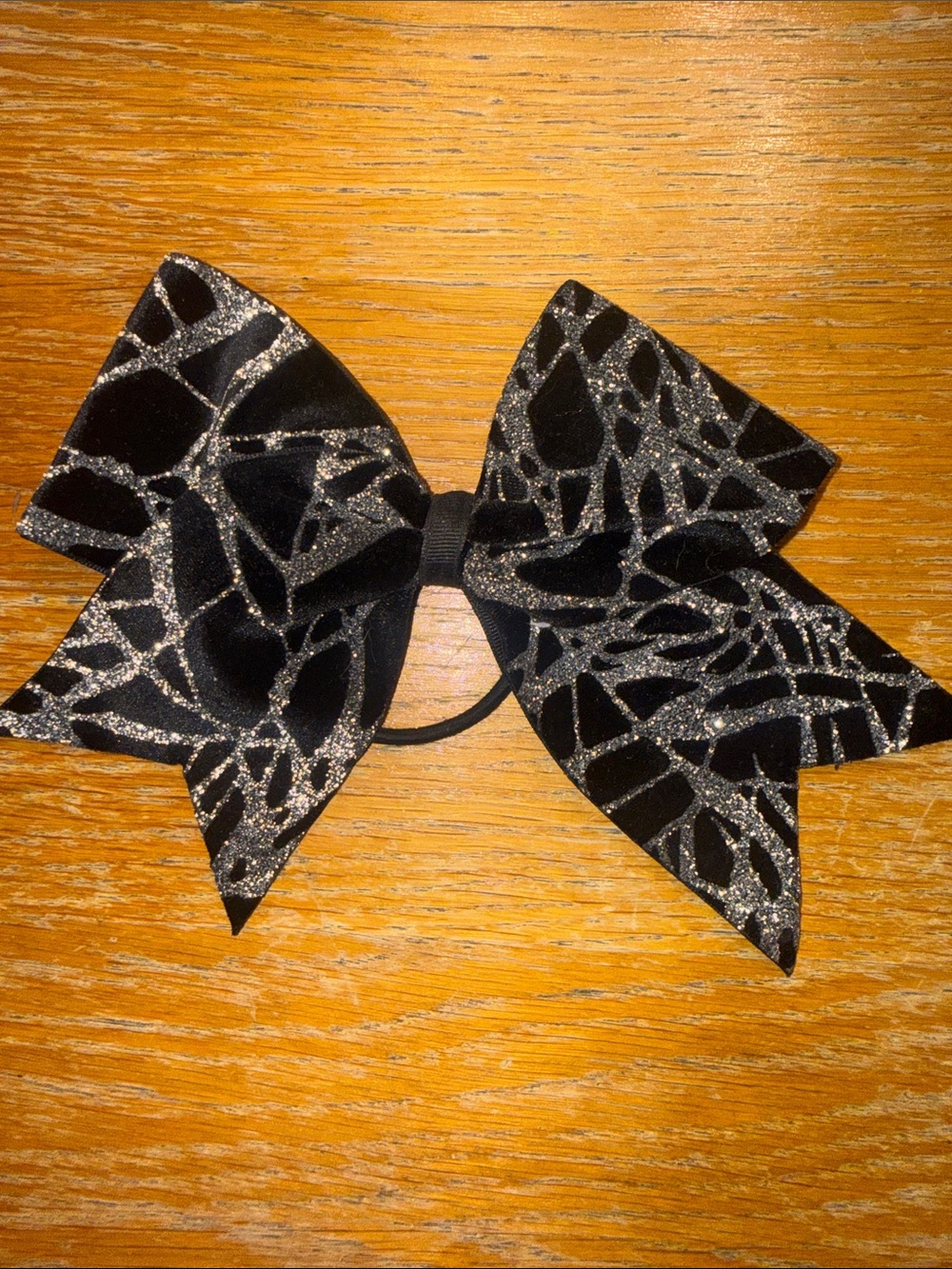 Black Velvet Hair Bow with Silver Glitter Accent for Kids